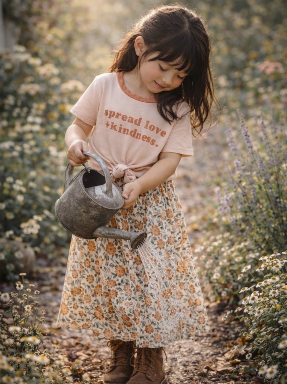 Rylee + Cru Blooming Floral Midi Skirt + The Ever Co Spread Love Tee 5/6